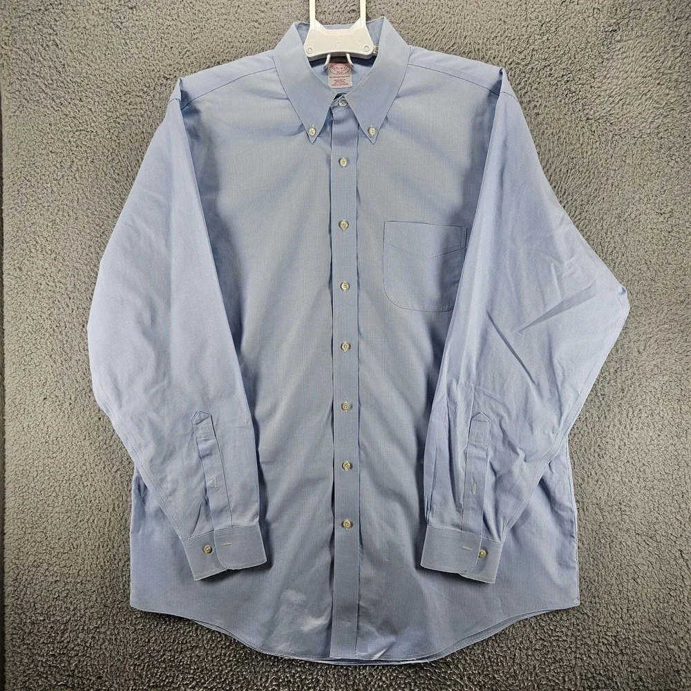 Brooks Brothers 346 Men's Light Blue‎ Houndstooth Dress Shirt Sz 17.5 6/7